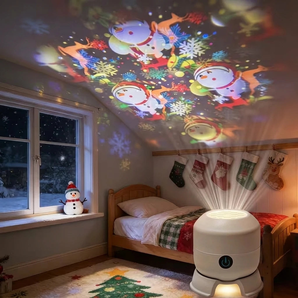 Christmas Projector Light USB Rechargeable Dynamic Ambient Lamp 360°Rotating Snowflake Projector for Bedroom Party Decor Gifts