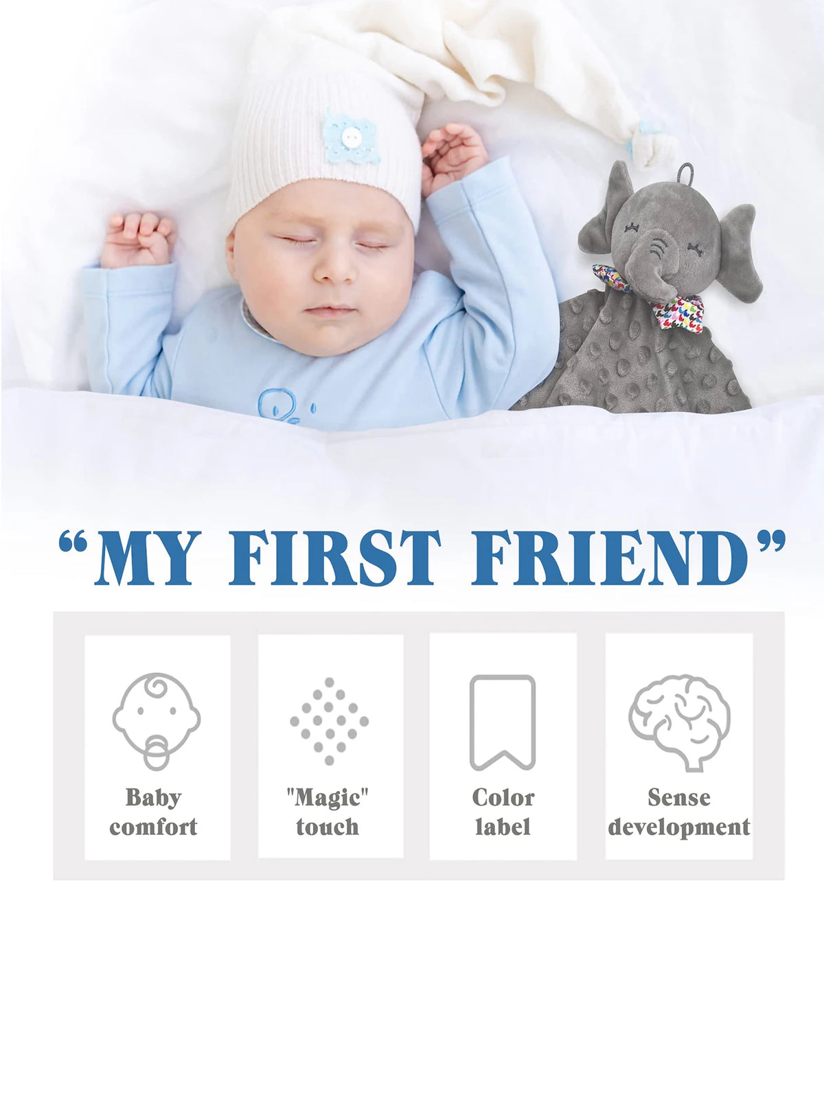 Elefanten-Schmusetuch für Babys, weiches Beruhigungstuch, Baby-Rassel, Tierspielzeug, Einschlaftuch, beruhigend und tröstend, zum Hängen, für Kleinkinder