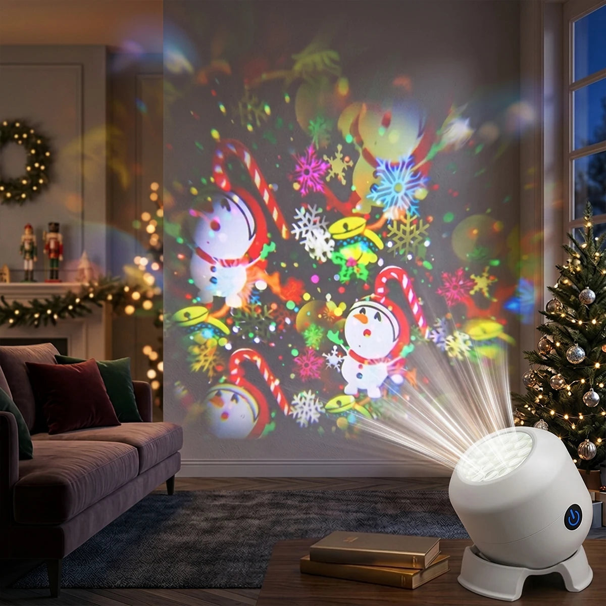 Christmas Projector Light USB Rechargeable Dynamic Ambient Lamp 360°Rotating Snowflake Projector for Bedroom Party Decor Gifts