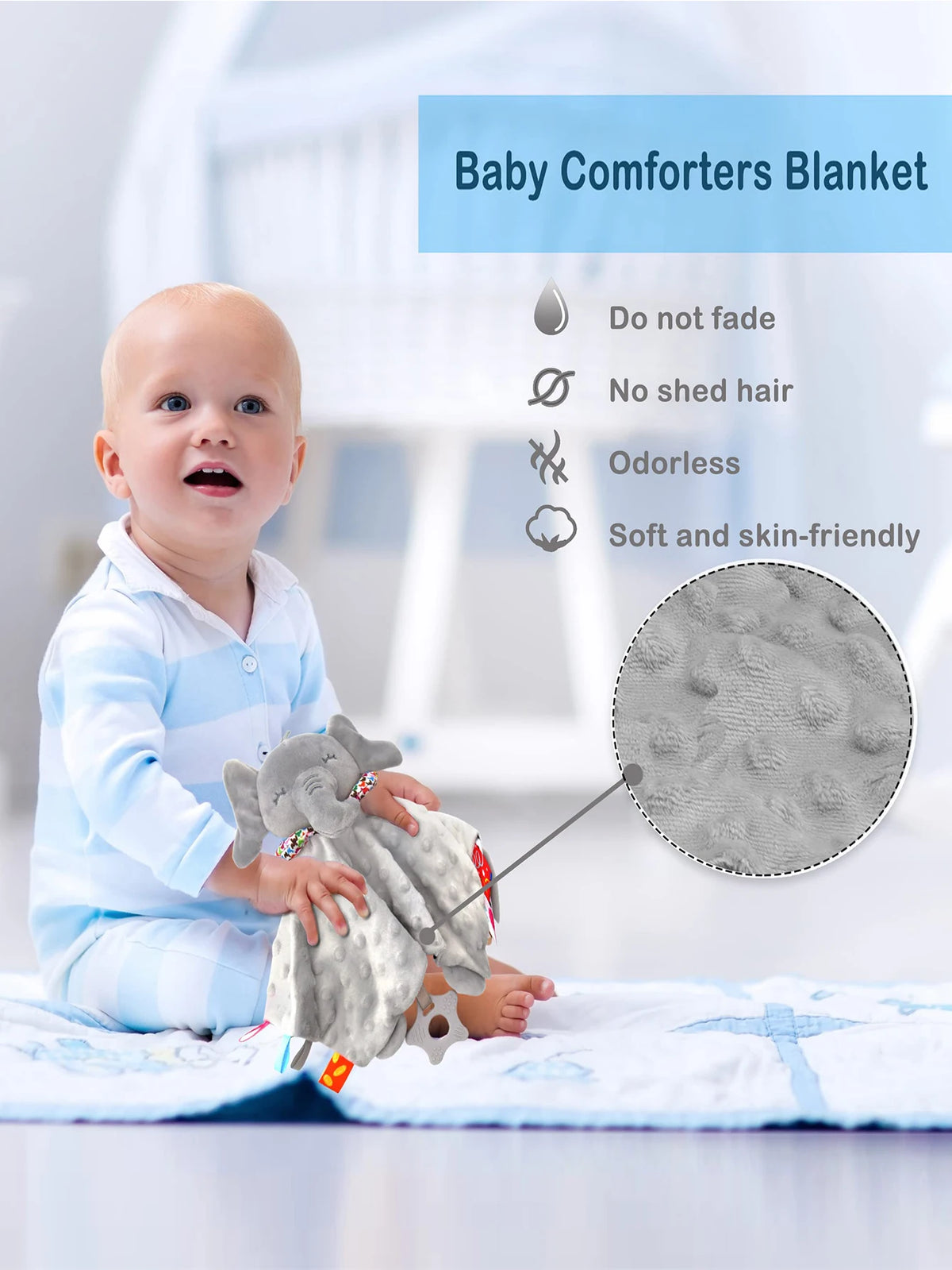 Elefanten-Schmusetuch für Babys, weiches Beruhigungstuch, Baby-Rassel, Tierspielzeug, Einschlaftuch, beruhigend und tröstend, zum Hängen, für Kleinkinder