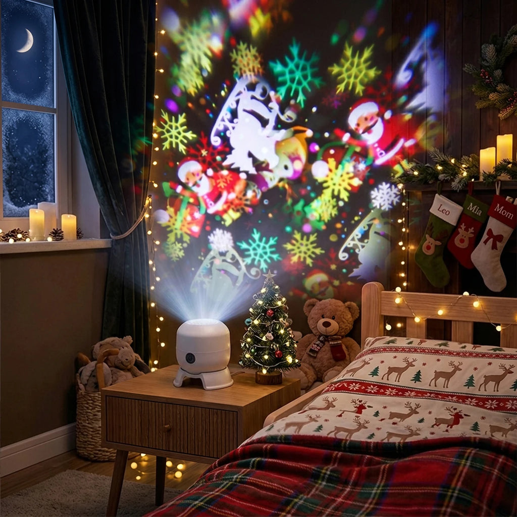 Christmas Projector Light USB Rechargeable Dynamic Ambient Lamp 360°Rotating Snowflake Projector for Bedroom Party Decor Gifts