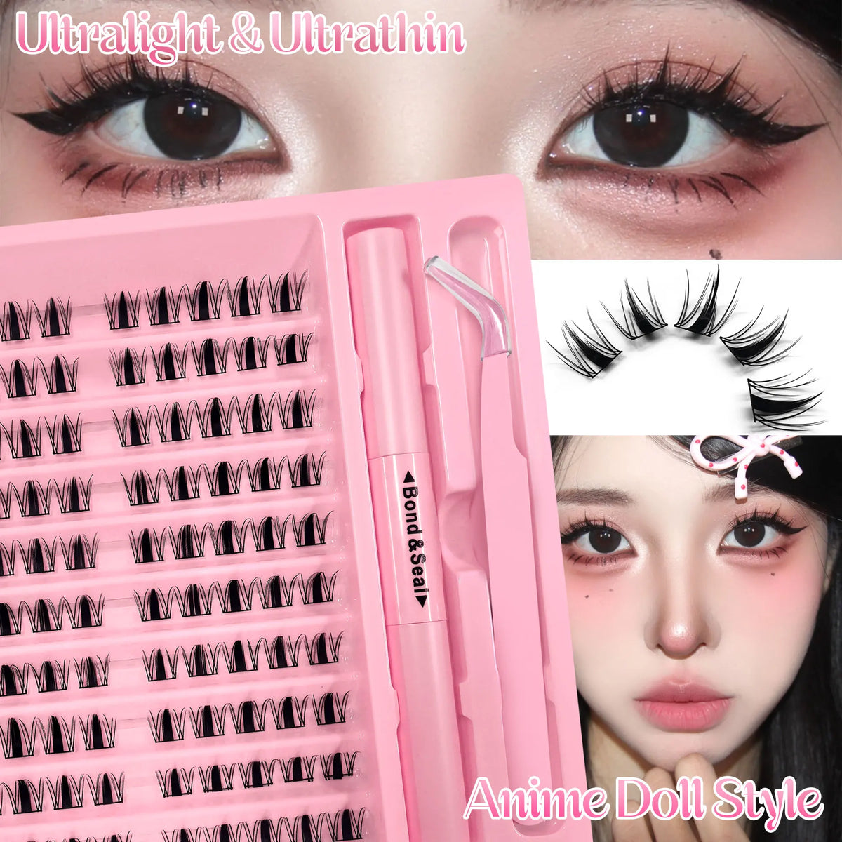 100-Cluster Manga-Style False Eyelash Set — Natural, Segmented Falsies; Ethereal & Lightweight Cluster Lashes