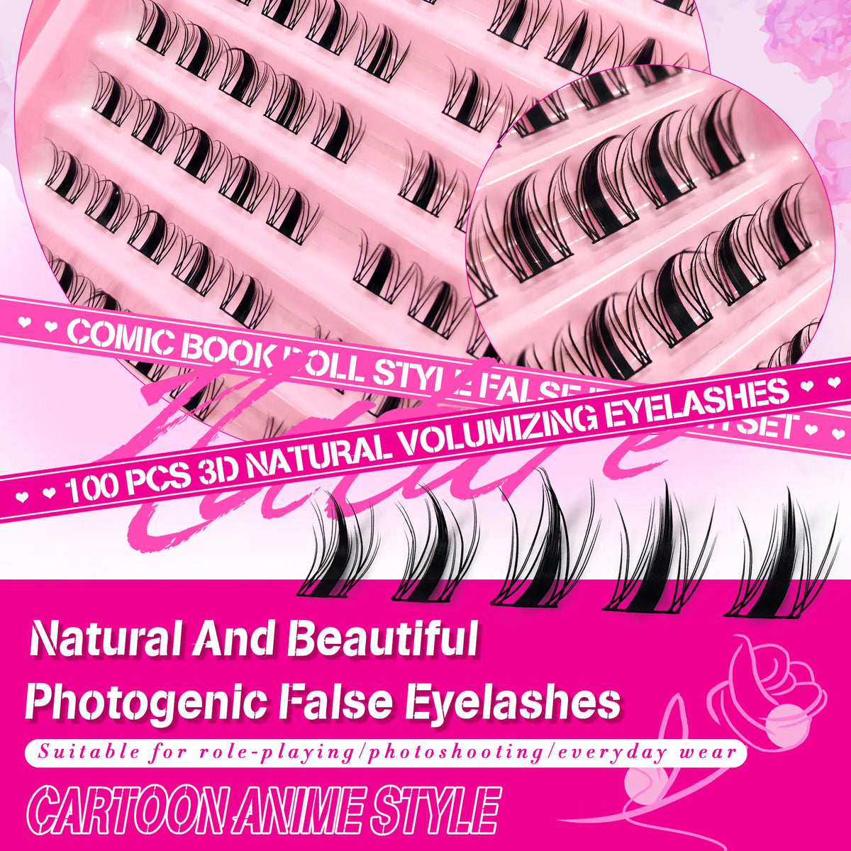 100-Cluster Manga-Style False Eyelash Set — Natural, Segmented Falsies; Ethereal & Lightweight Cluster Lashes