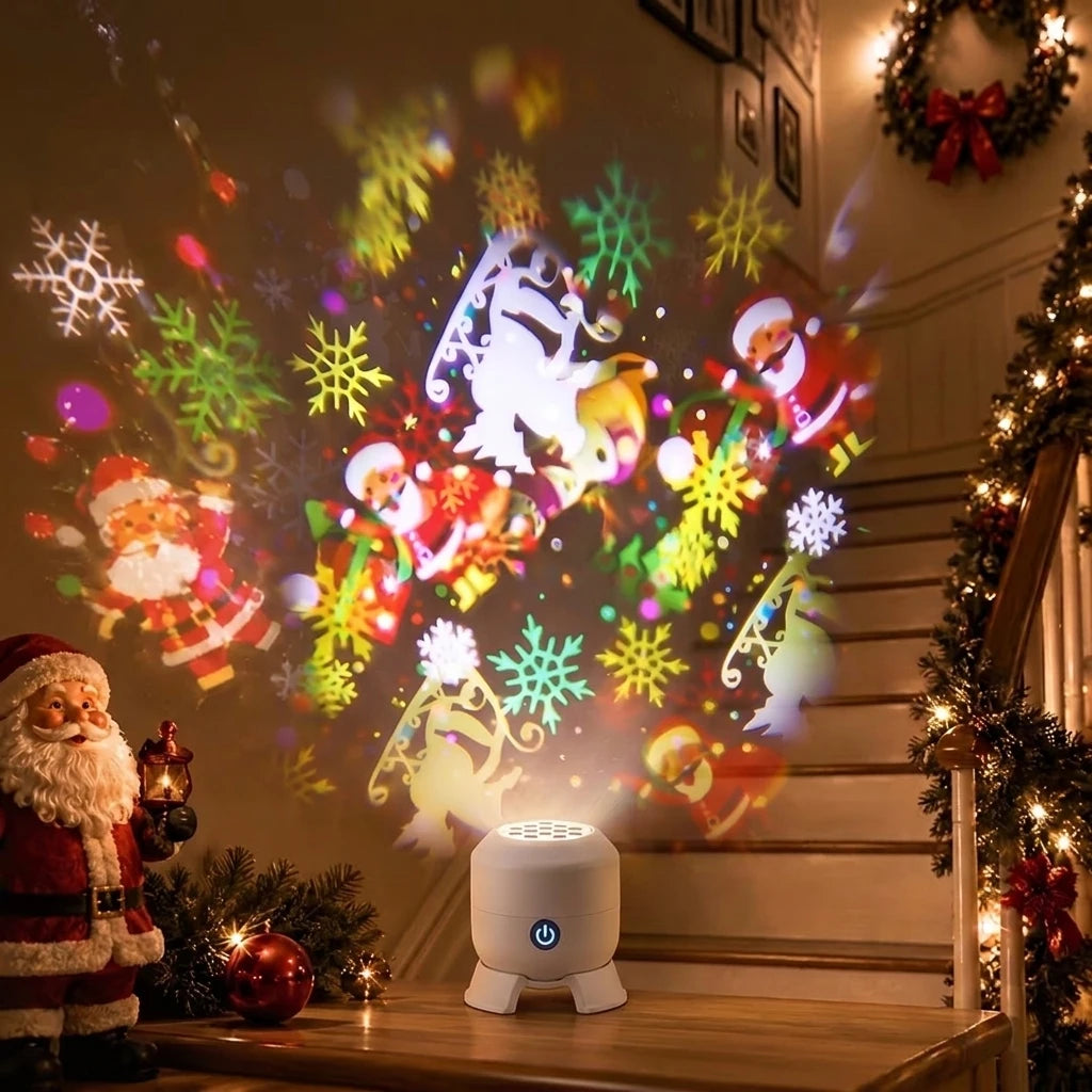 Christmas Projector Light USB Rechargeable Dynamic Ambient Lamp 360°Rotating Snowflake Projector for Bedroom Party Decor Gifts