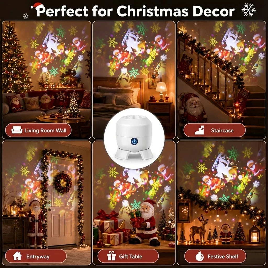 Christmas Projector Light USB Rechargeable Dynamic Ambient Lamp 360°Rotating Snowflake Projector for Bedroom Party Decor Gifts