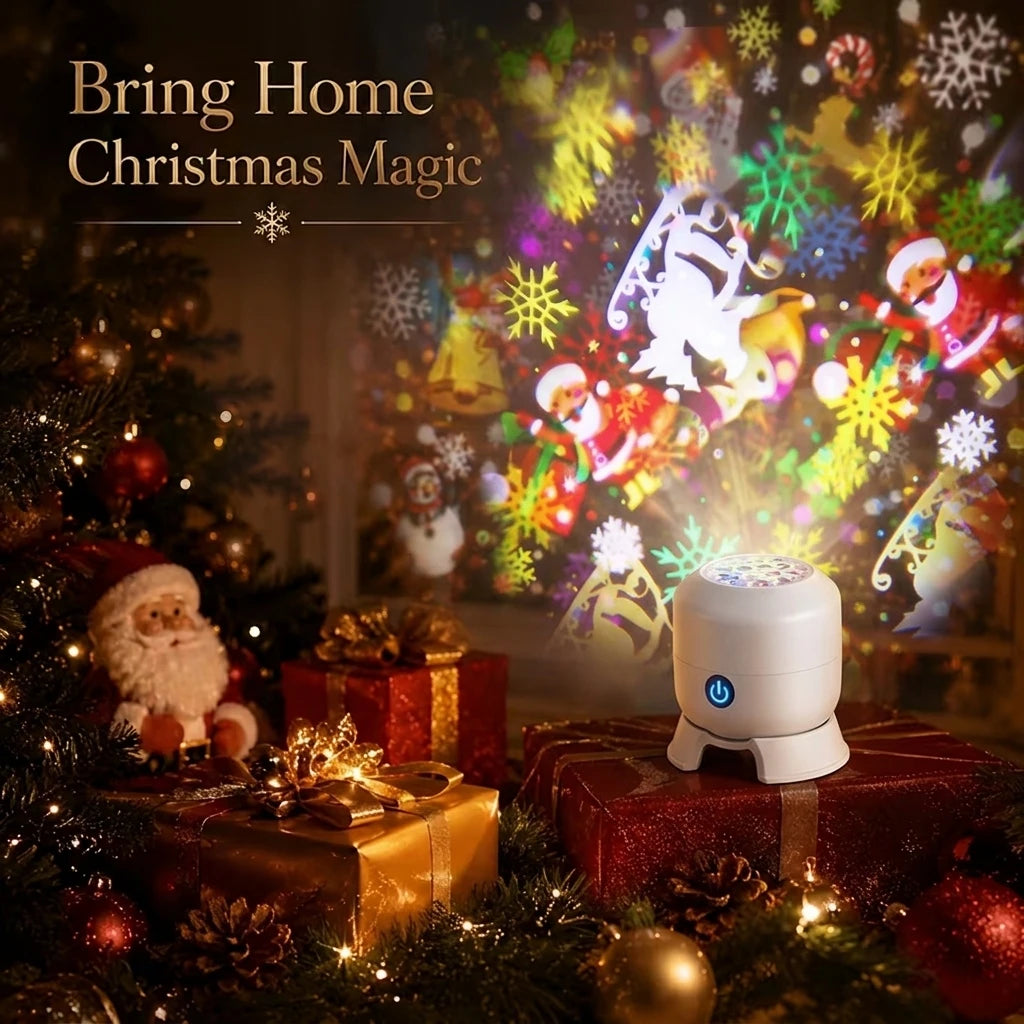 Christmas Projector Light USB Rechargeable Dynamic Ambient Lamp 360°Rotating Snowflake Projector for Bedroom Party Decor Gifts