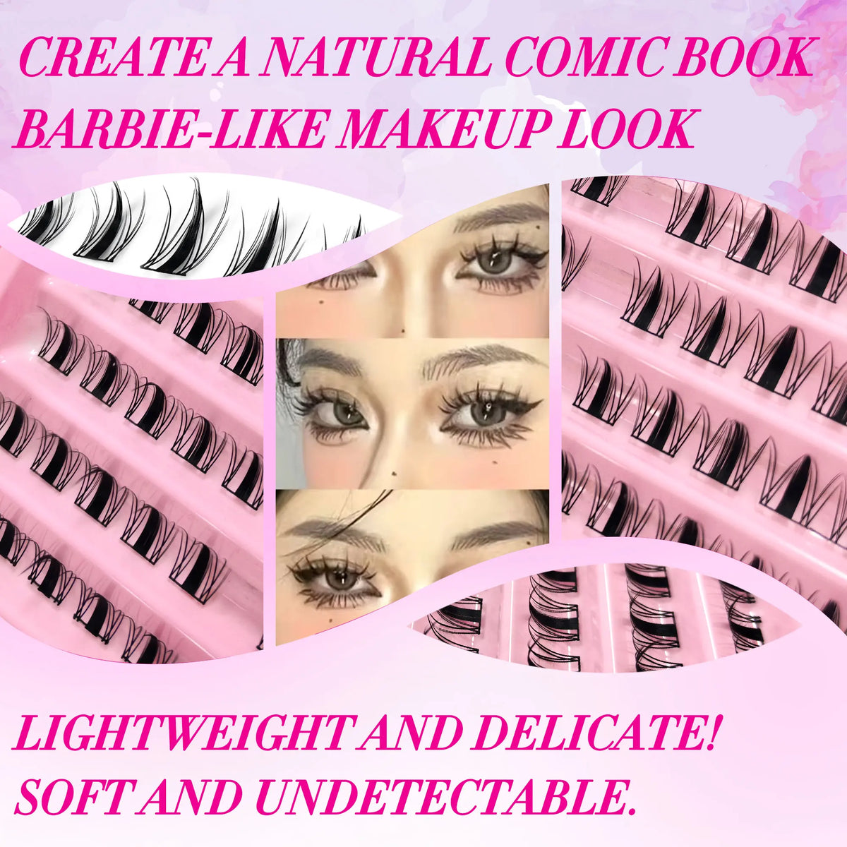 100-Cluster Manga-Style False Eyelash Set — Natural, Segmented Falsies; Ethereal & Lightweight Cluster Lashes