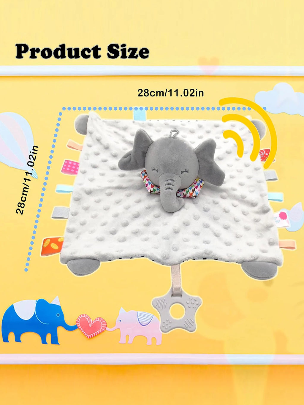 Elefanten-Schmusetuch für Babys, weiches Beruhigungstuch, Baby-Rassel, Tierspielzeug, Einschlaftuch, beruhigend und tröstend, zum Hängen, für Kleinkinder