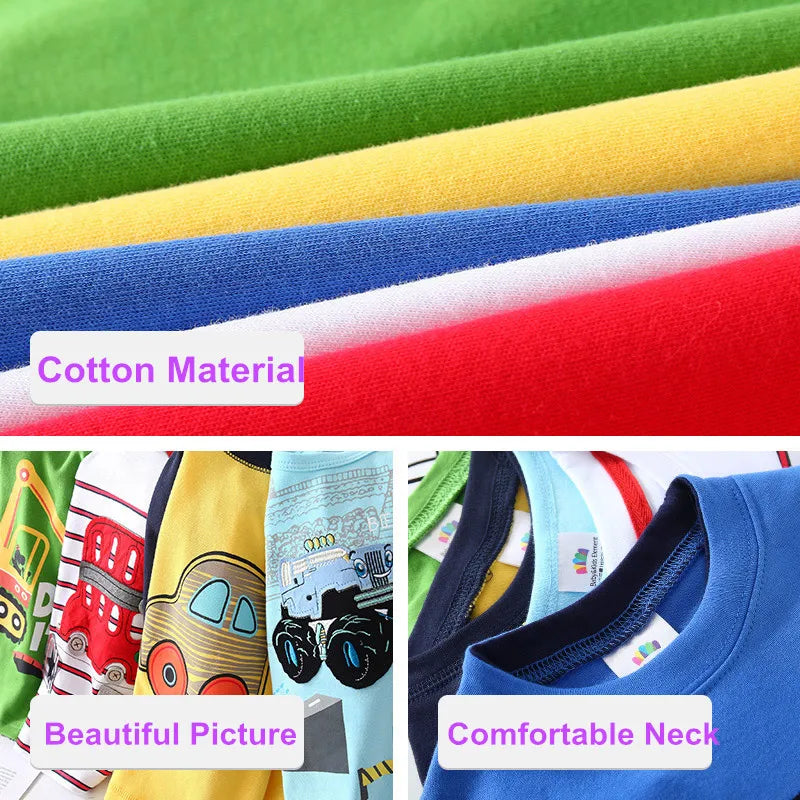 Boys T-shirt Kids Tees Baby Child Boy Cartoon Tops Spring Children Tee Long Sleeve Cotton Cars Trucks Bus Striped Autumn Shirt