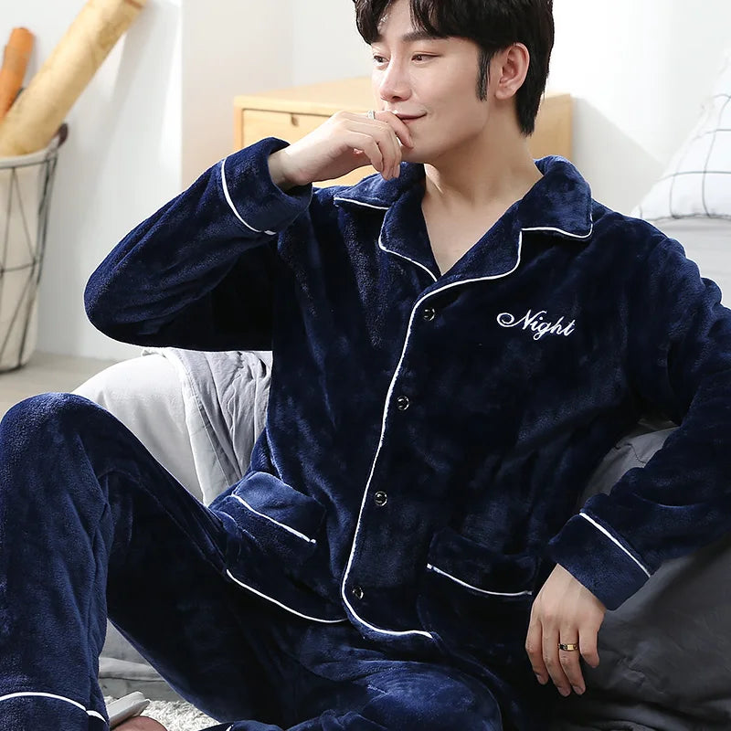 Pajamas For Men's Winter Pajama With Pants Sets Long Sleeve Casual Sleepwear Pyjama Male Homewear Suit Lounge Plus Size Пижама