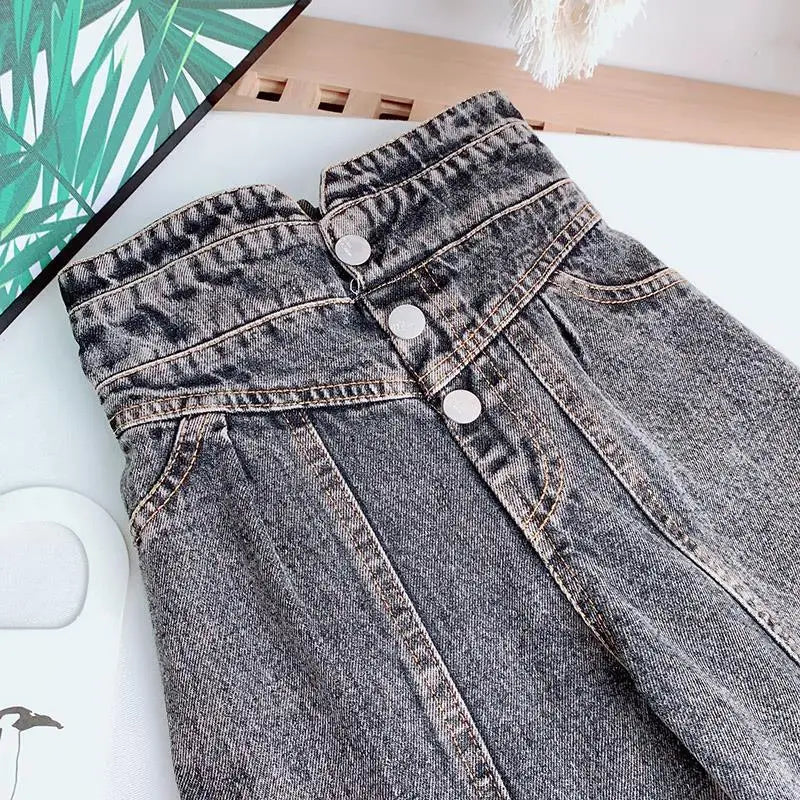 Kids Wide Leg Pants 2026 Autumn Winter New Personality Fashion Girls Hight-Waist Jeans Elastic Waist Button Pocket Casual Jeans