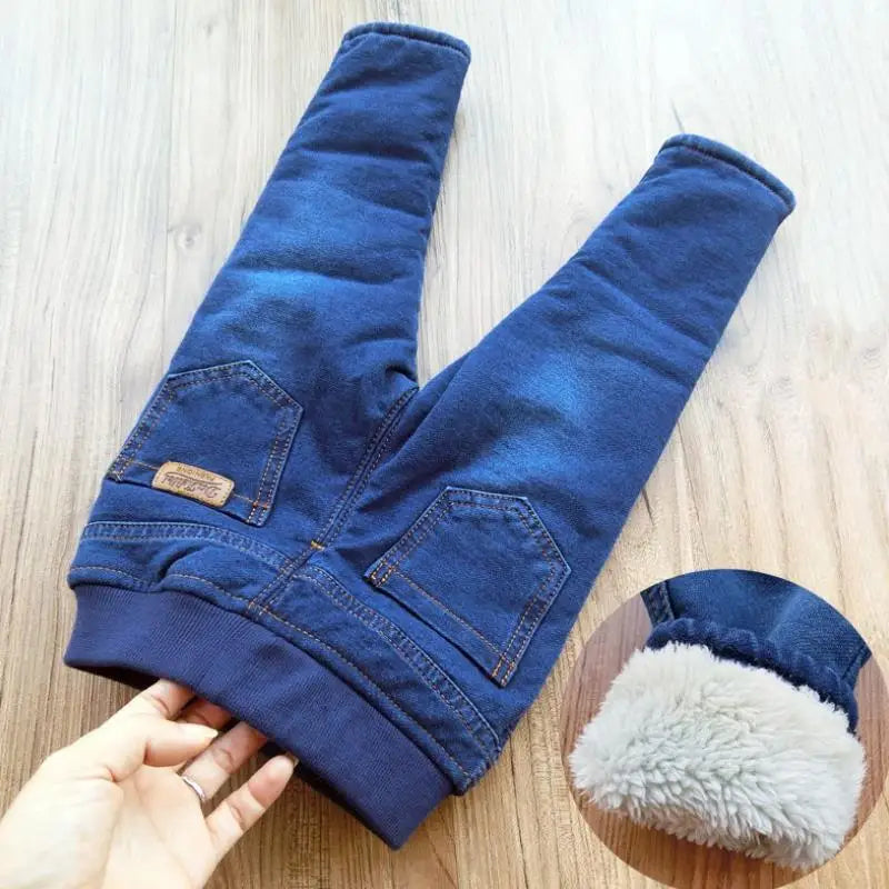2022 New Warm pants Kids Cartoon Pant Fashion Boy Girl Jeans Winter Thickening Kids Denim Pants Baby Jean Infant Clothing 1-6Y