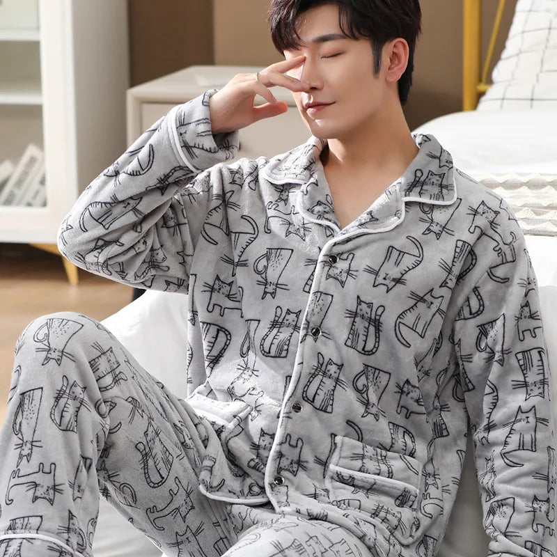 Pajamas For Men's Winter Pajama With Pants Sets Long Sleeve Casual Sleepwear Pyjama Male Homewear Suit Lounge Plus Size Пижама