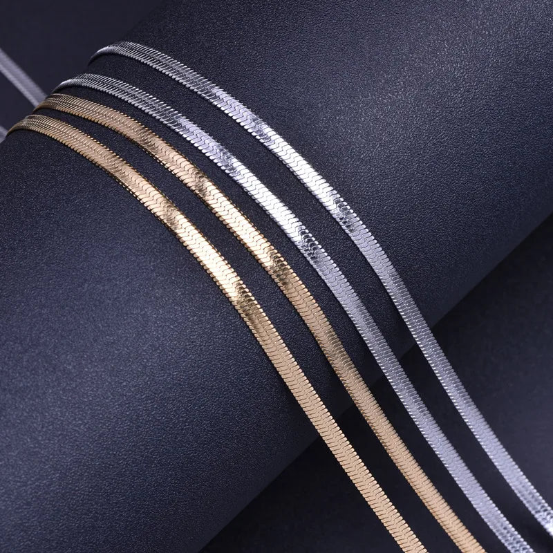 Stainless Steel Necklace For Women Men Accessories Flat Chain Neck Chokers Fashion Jewelry Snake Collier Acier Inoxydable Femme