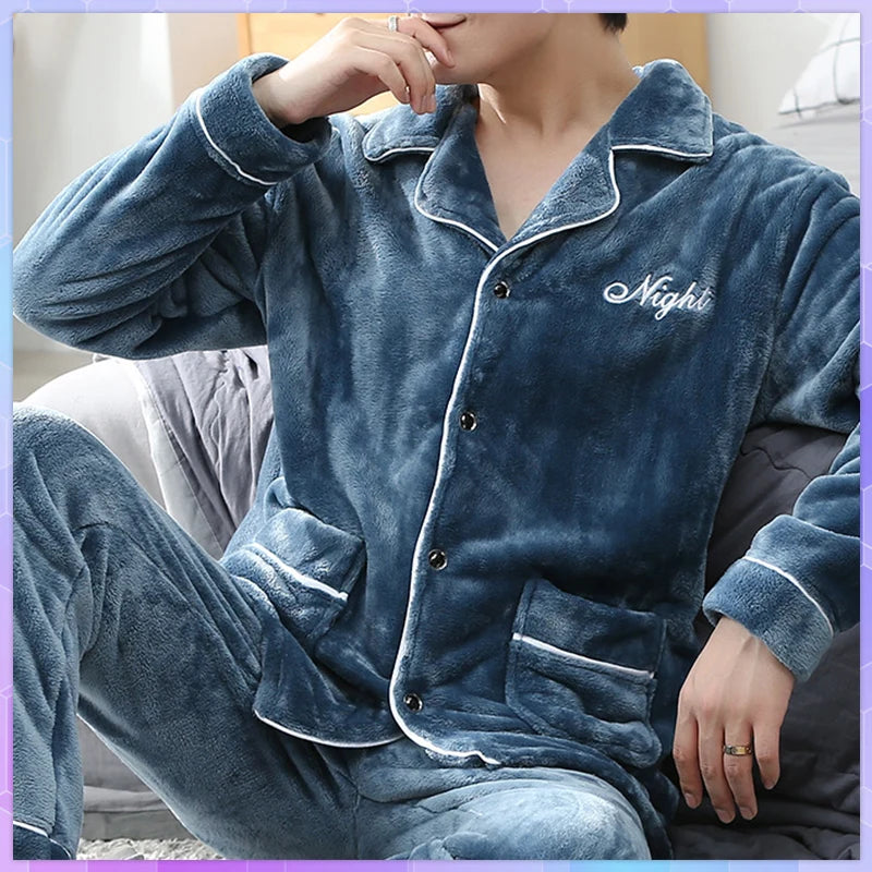 Pajamas For Men's Winter Pajama With Pants Sets Long Sleeve Casual Sleepwear Pyjama Male Homewear Suit Lounge Plus Size Пижама