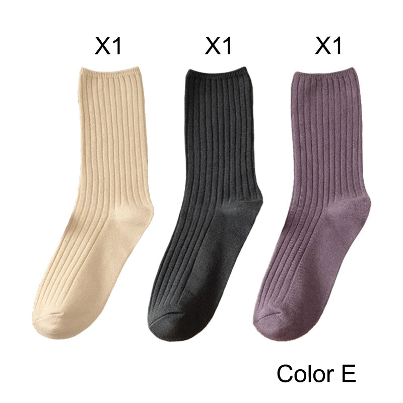 3 Pairs/Lot Socks Sets Women Solid Color Elegant Retro Long Cotton Women Socks Breathable Japanese Style Casual Cotton Long Sock