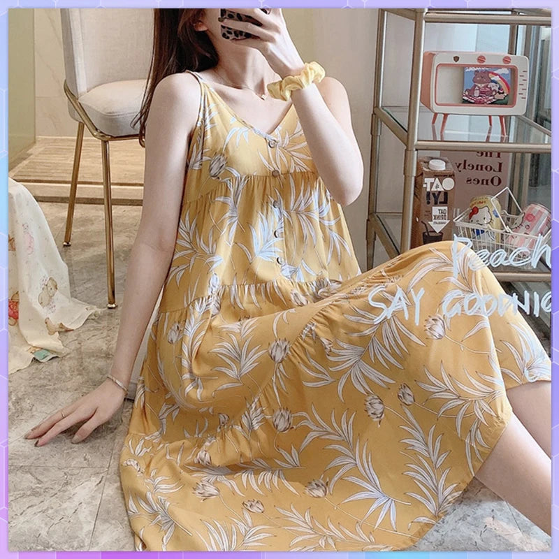 Night Dress Women Nightgowns Lace Sleepwear Floral Print Nightwear Women's Home Clothing Sleepwear Female Sexy Lingerie Gown