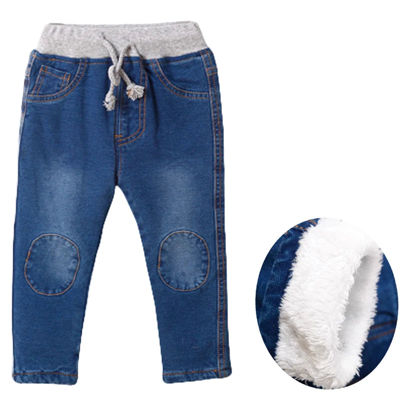 2022 New Warm pants Kids Cartoon Pant Fashion Boy Girl Jeans Winter Thickening Kids Denim Pants Baby Jean Infant Clothing 1-6Y