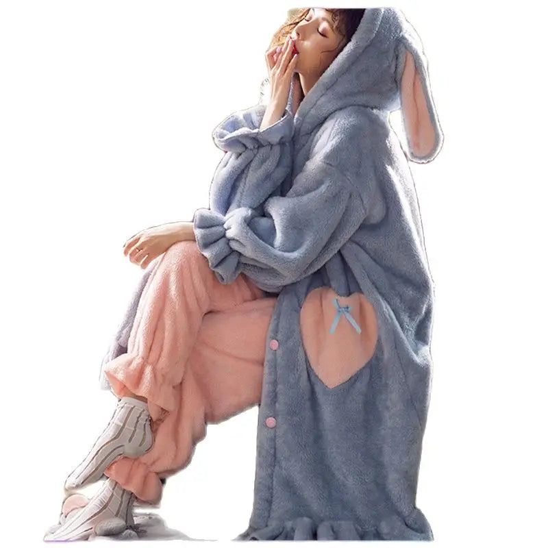 Winter Cute Women's Warm Pajamas With Pants Set Cartoon Sleeping Home Wear Suit Sleepwear Leisure Trend Pajama пижама женская