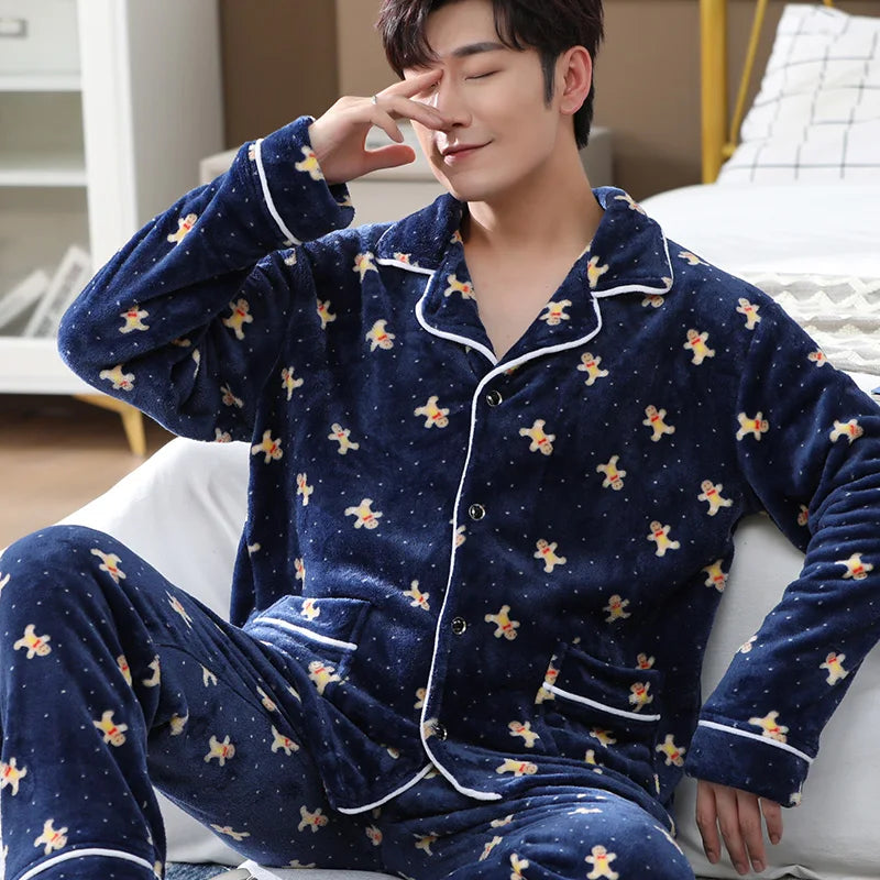 Pajamas For Men's Winter Pajama With Pants Sets Long Sleeve Casual Sleepwear Pyjama Male Homewear Suit Lounge Plus Size Пижама
