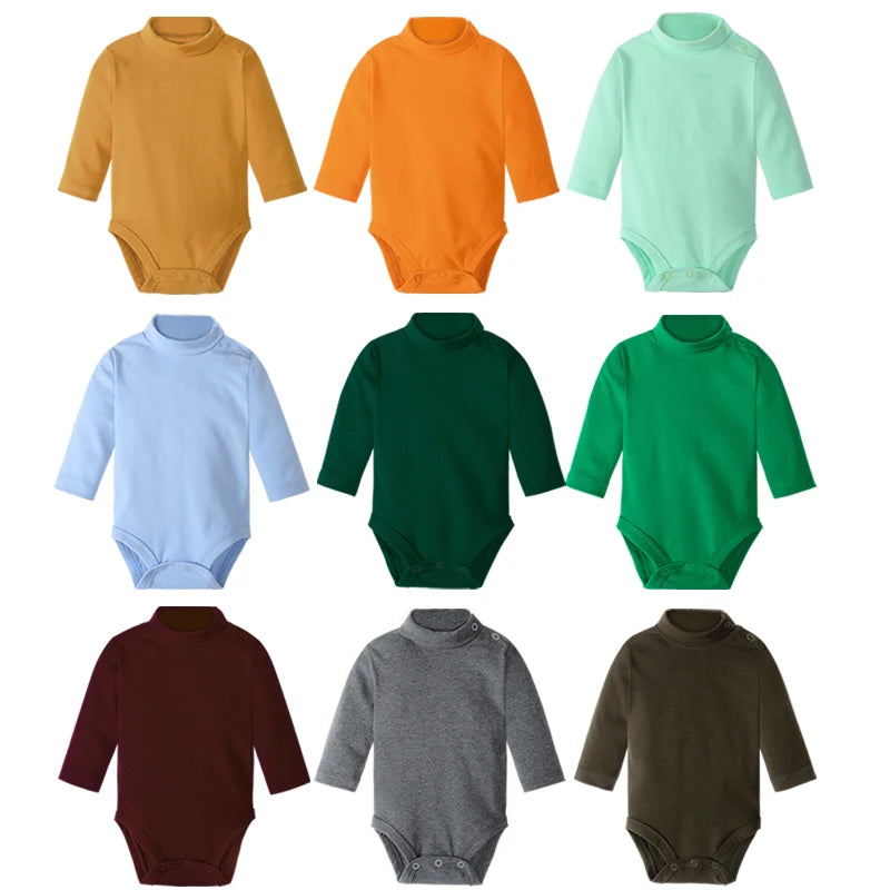 Baby Girls Bodysuits 100% Cotton Soft Newborn Jumpsuits Infant Clothes Solid Turtleneck Pajamas Shirts Tops 0 1 2 3 Years