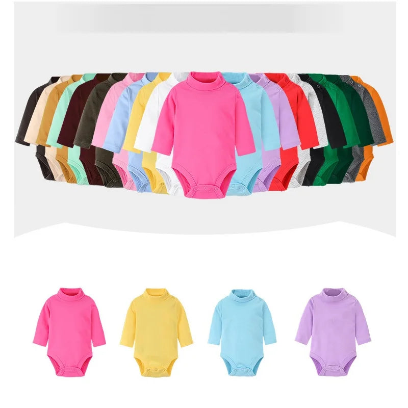 Baby Girls Bodysuits 100% Cotton Soft Newborn Jumpsuits Infant Clothes Solid Turtleneck Pajamas Shirts Tops 0 1 2 3 Years