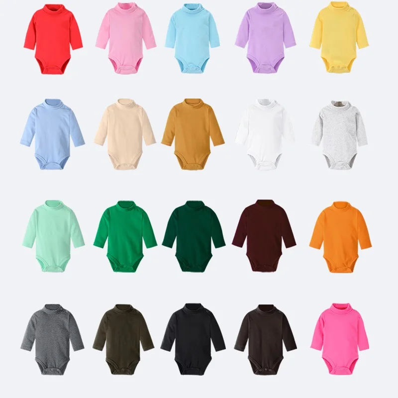 Baby Girls Bodysuits 100% Cotton Soft Newborn Jumpsuits Infant Clothes Solid Turtleneck Pajamas Shirts Tops 0 1 2 3 Years
