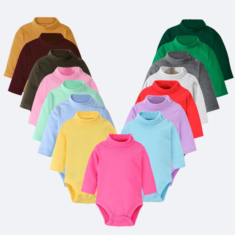 Baby Girls Bodysuits 100% Cotton Soft Newborn Jumpsuits Infant Clothes Solid Turtleneck Pajamas Shirts Tops 0 1 2 3 Years