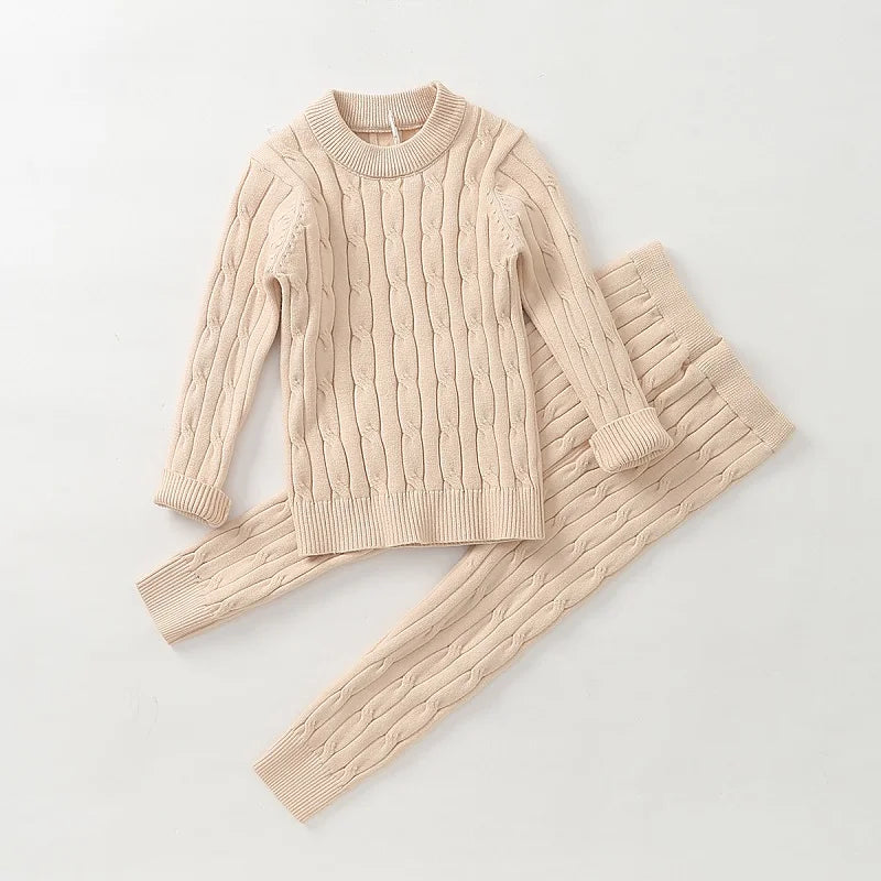 Newborn Baby Girl Boy Knitted Clothes Set Sweater+Pant 2PCS Cotton Infant Toddler Knitwear Pullover Clothing Sets Outfit 0-2Y