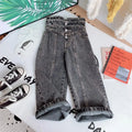 Kids Wide Leg Pants 2026 Autumn Winter New Personality Fashion Girls Hight-Waist Jeans Elastic Waist Button Pocket Casual Jeans