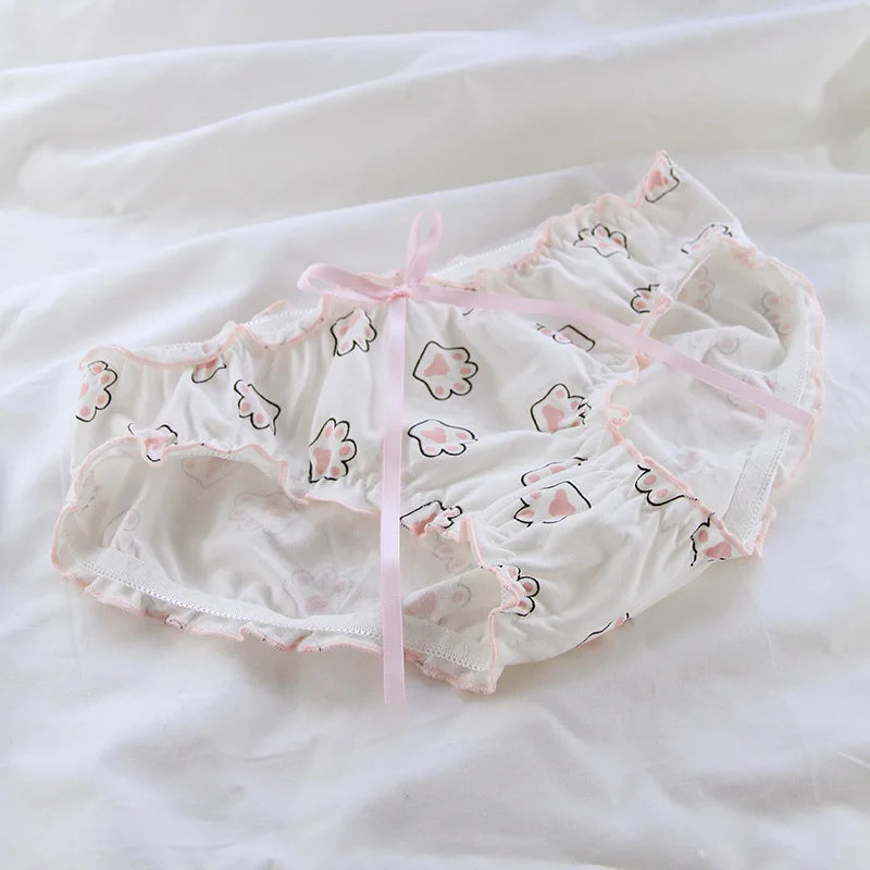 Girls Underwear 4pc/lot Panties Middle Waist Briefs Young Girl Bow Lovely Teenagers Pants Children Students Cotton Clothes