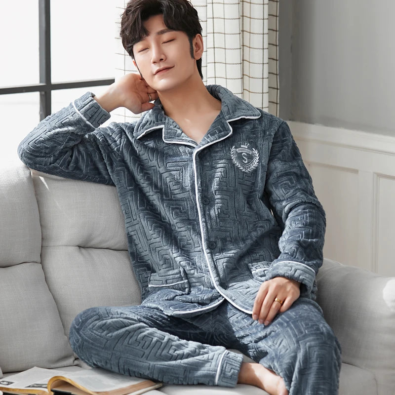 Pajamas For Men's Winter Pajama With Pants Sets Long Sleeve Casual Sleepwear Pyjama Male Homewear Suit Lounge Plus Size Пижама