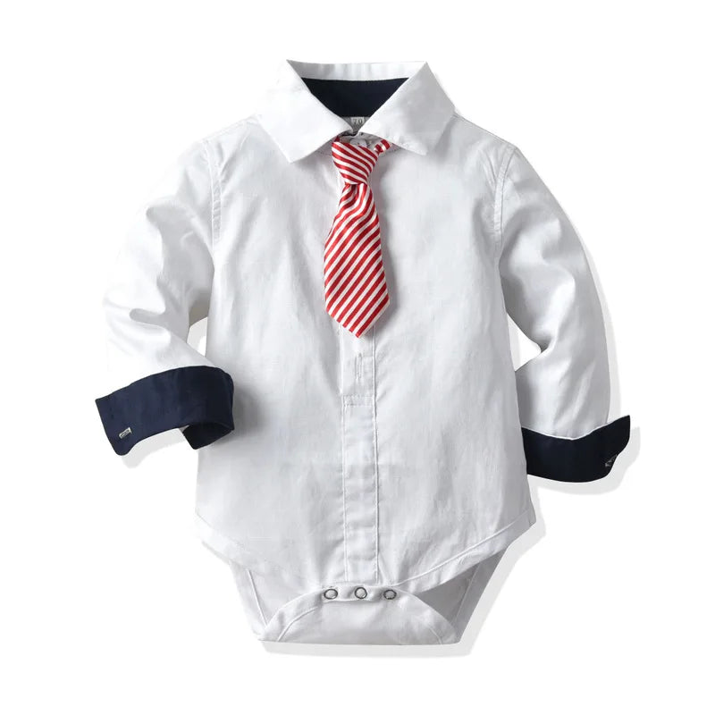 Baby Boy Formal Set Clothing with Tie Navy Vest Romper Pants for 9-36 Months Kids Suits Party Birthday Gentleman Clothes