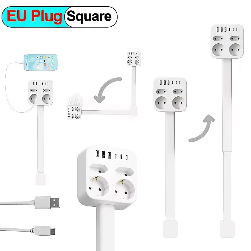 Adjustable Length Electrical Outlet Extender EU US Plug Stretchable Plug Power Outlets Extender 180° 360° Retractable Socket