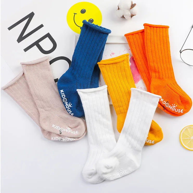5 Pairs/Lot Baby Socks Spring Autumn Pure Cotton Floor Socks Non-Slip Non-Tightening High Tube Newborn Unisex Baby Socks