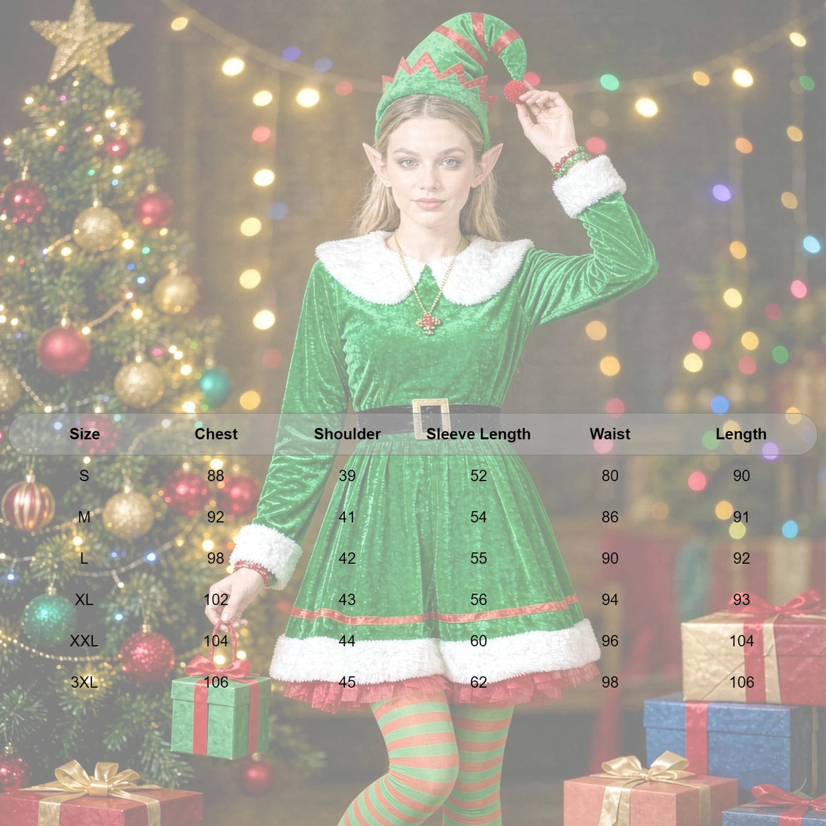 Women Green Velvet Elf Dress Xmas Santa Helper Cosplay Costume Elf Cosplay Outfit for Christmas Carnival Fancy Dress Party