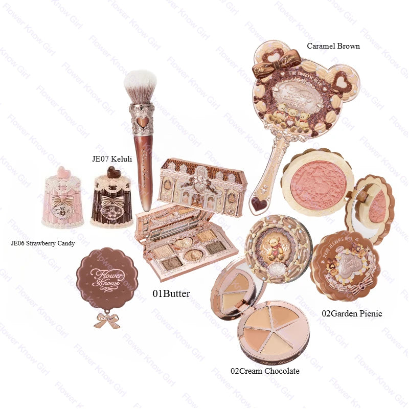 FLOWER KNOWS Sweet Treats Full Face Set Makeup Gift Set All In Shimmer Eye Shadow Palette Blush Powder Lip Jelly Gift Box