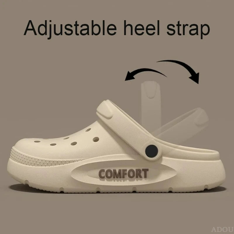 Women's Men's Slippers Summer Anti-Slip Couple Hollow Covered Toe Indoor Outdoor Casual Thick Bottom Sandals for Home Adults
