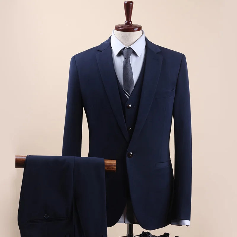 Men 2 3 Piece Suit Set 1 Button 2 Buttons Single Breasted Flat Collar Slim Fit Groom Wedding Business Suit Jacket Vest Trousers