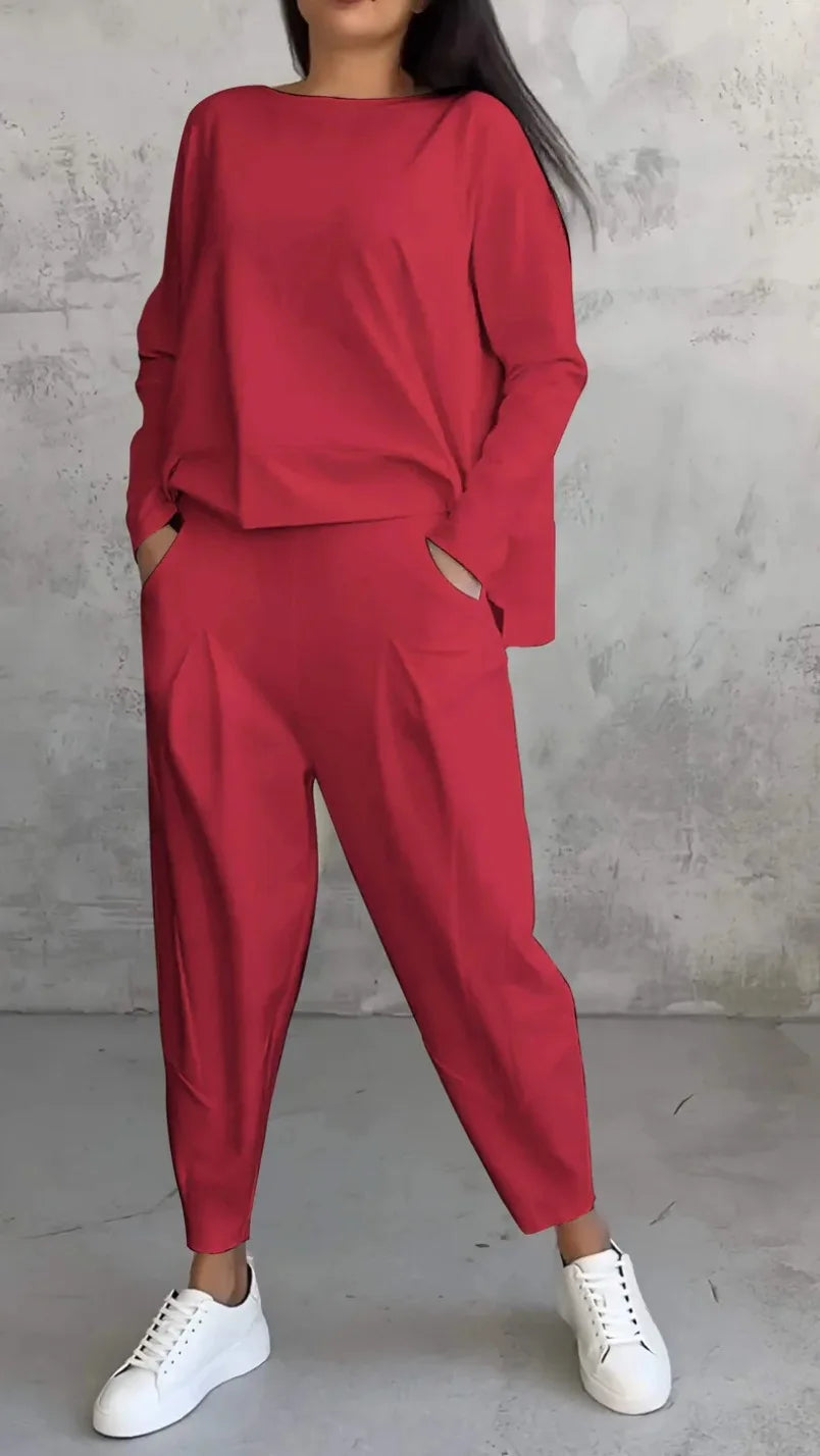 Women Office 2 Piece Set Autumn New Solid Long sleeve Hoodie&Pants Suits Women's Loose Fashion Pocket Small Feet Trousers Sets