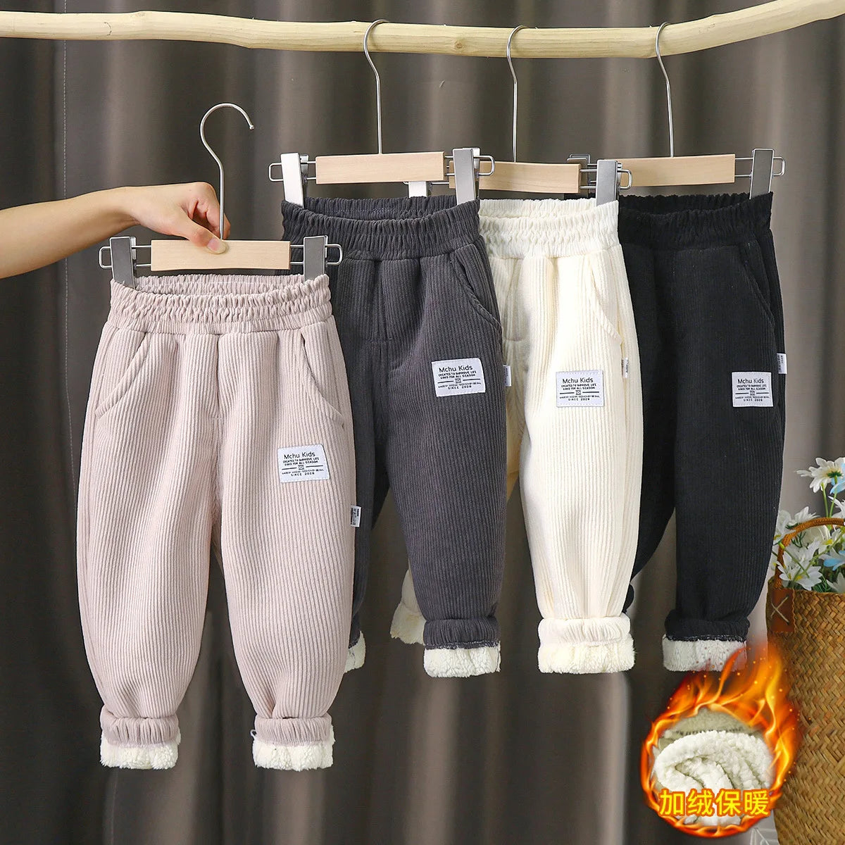 2022 New Warm pants Kids Cartoon Pant Fashion Boy Girl Jeans Winter Thickening Kids Denim Pants Baby Jean Infant Clothing 1-6Y