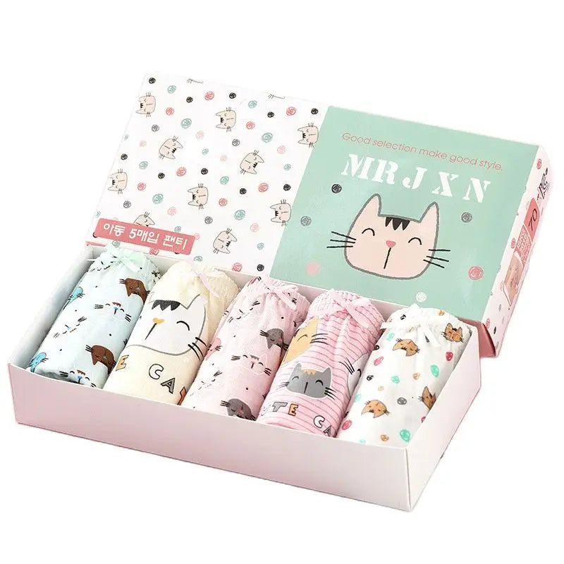 5 Pcs/Lot Cotton Girls Panties Cute Cat Cartoon Girls Underwear 3-13 Years Kids Underpants For Girl Child Panty Children Briefs