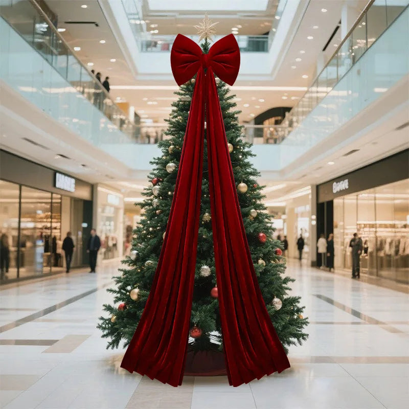 👉 Luxuriöse XL Samtschleife für den Weihnachtsbaum – Rubinrot