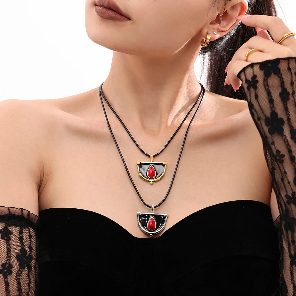 Cool Stainless Steel Necklace For Women Unique Enamel Pendant Black Rope Chain Waterproof Luxury Charm Jewelry Gift