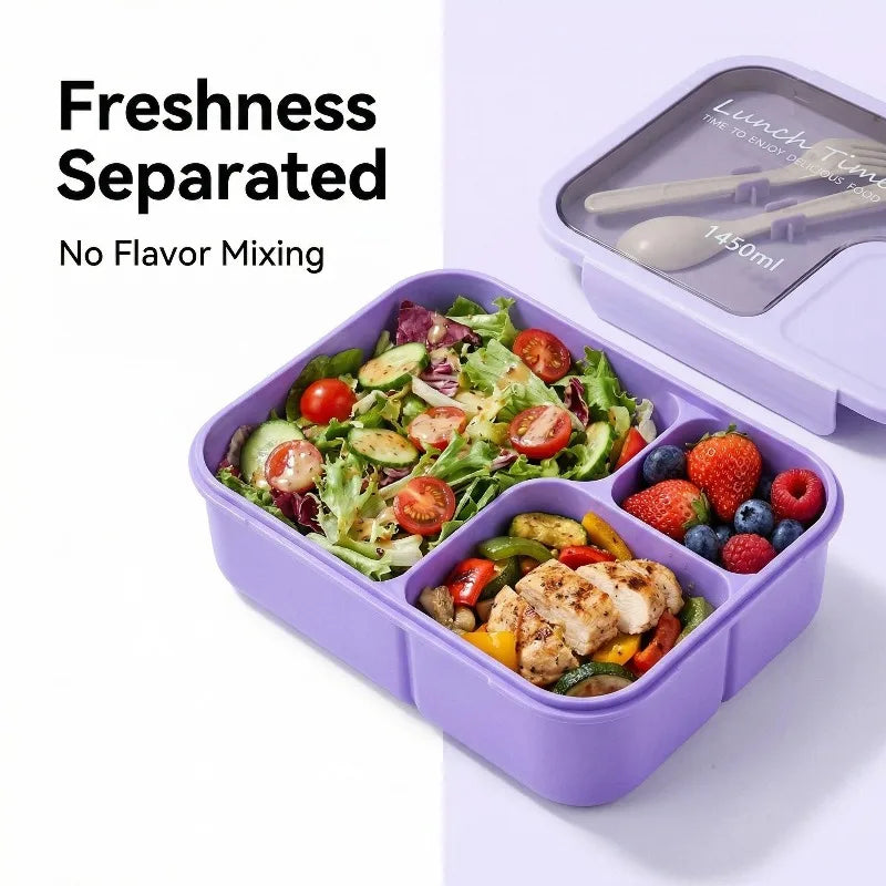 Bento Box-Portable lunch box with built-in tableware and sauce box, square meal reserve box for school, office and travel