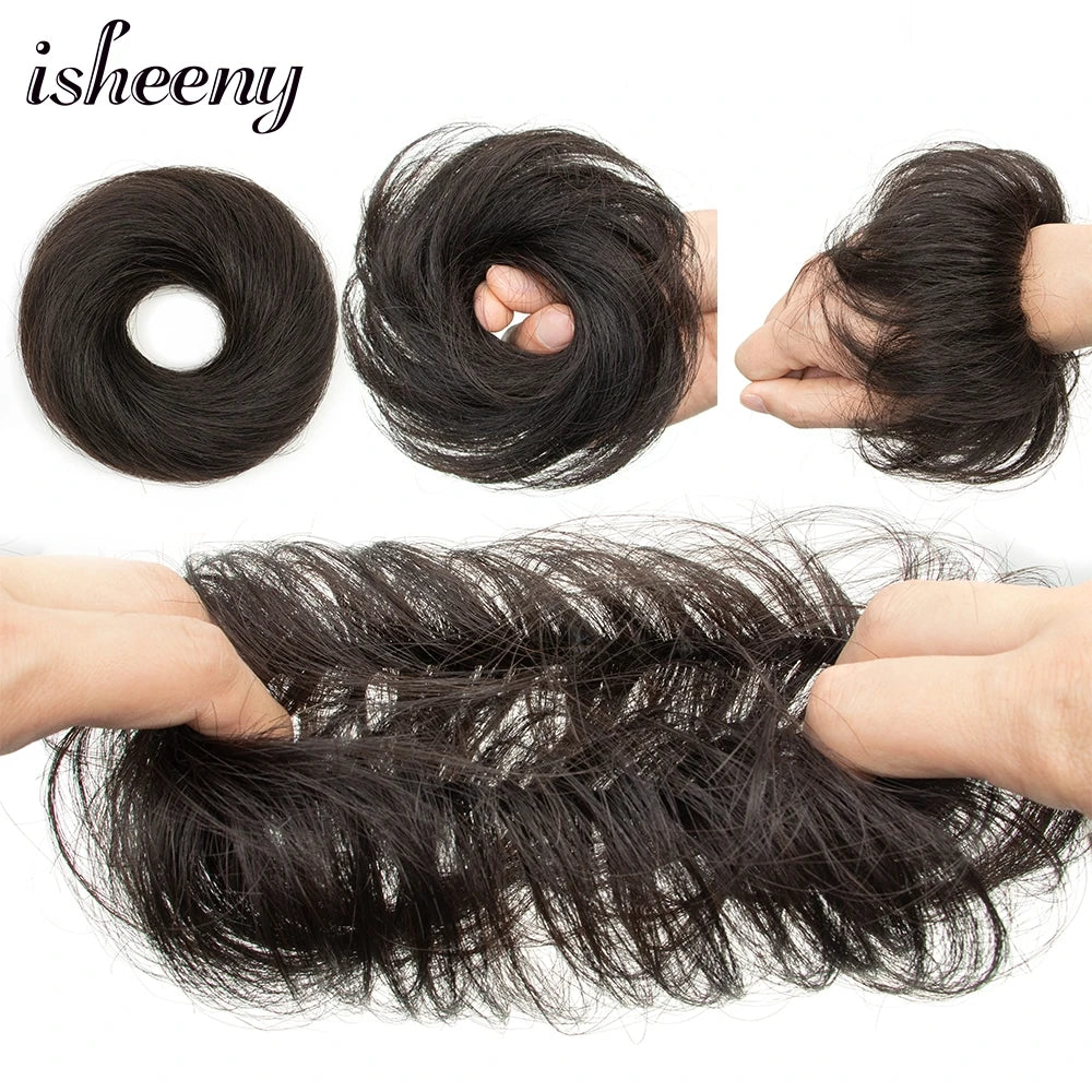 Blonde Human Hair Buns Chignon Updo Donut Wrap Ponytail Hair Extensions Remy Hairpiece Real Natural Human Hair 11 Color