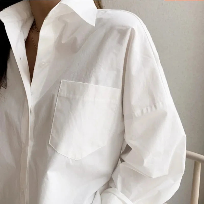2026 Office Lady Elegant White Casual Plus Size Blouses Fashion New Cotton Long Sleeve Women Shirt Turndown Collar Tops
