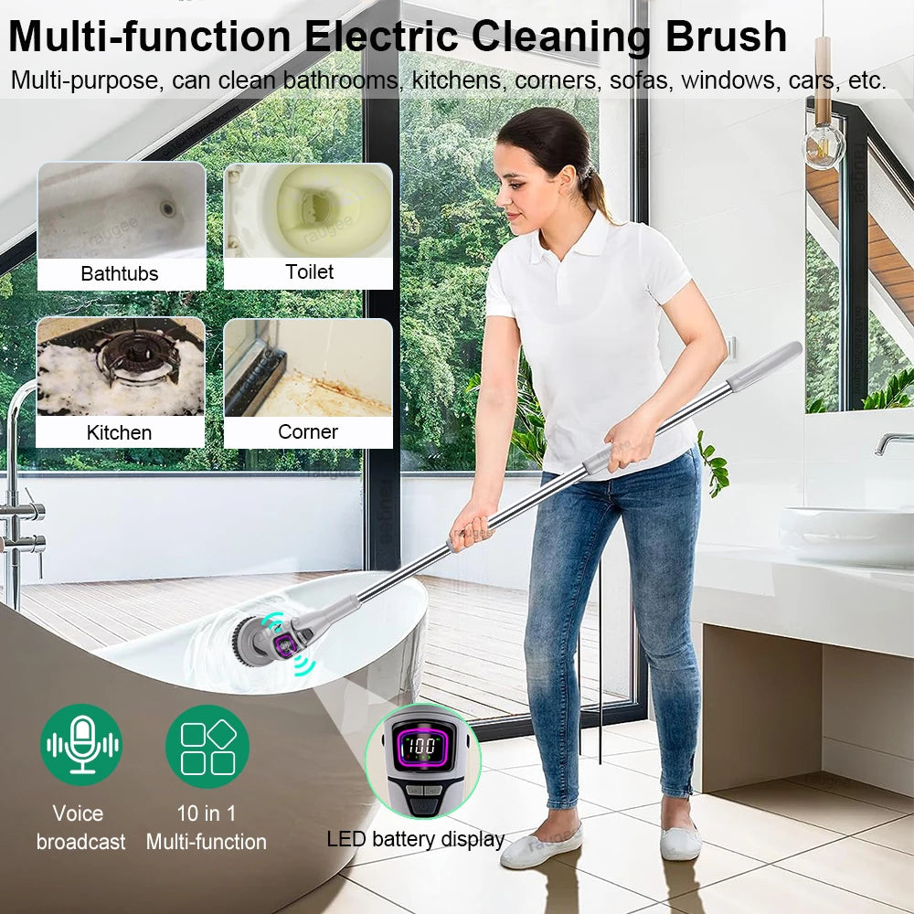 Electric Bathroom Cleaning Brush 10 in 1 Multifunctional Household Wireless Electric Spin Scrubber Cleaning for Kitchen Toilet