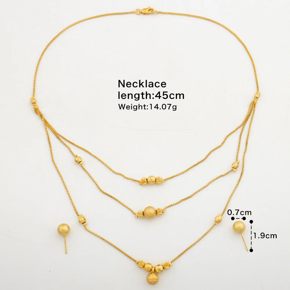 Stainless Steel Multi Strand Necklace Earring Sets Jewelry Round Bead Stud Earrings Necklace Women Party Jewelry Set Accessories