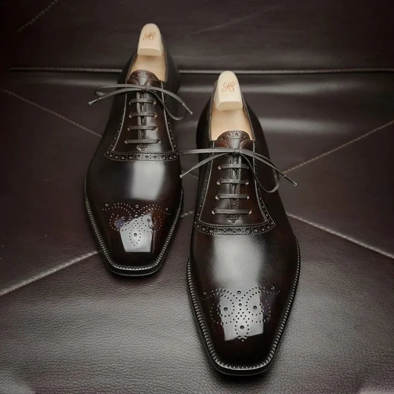 Oxfords Shoes for Men Brown Black Business Lace-up Pu Office  Brogue Dress Shoes Zapatos De Vestir Hombre Mens Shoes